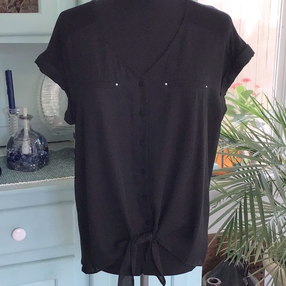 Mixed Media Tie Front Top